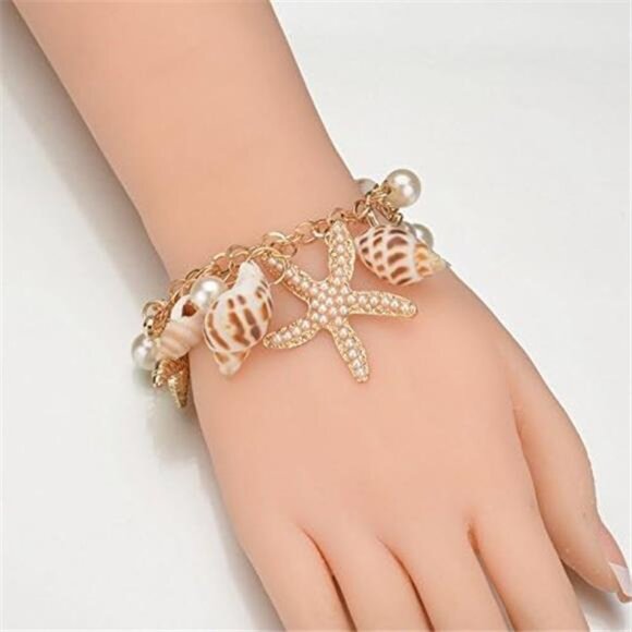 Sea Shell Starfish Bracelets Pearl Charm Bracelets Beach Jewelry - Picture 4 of 5